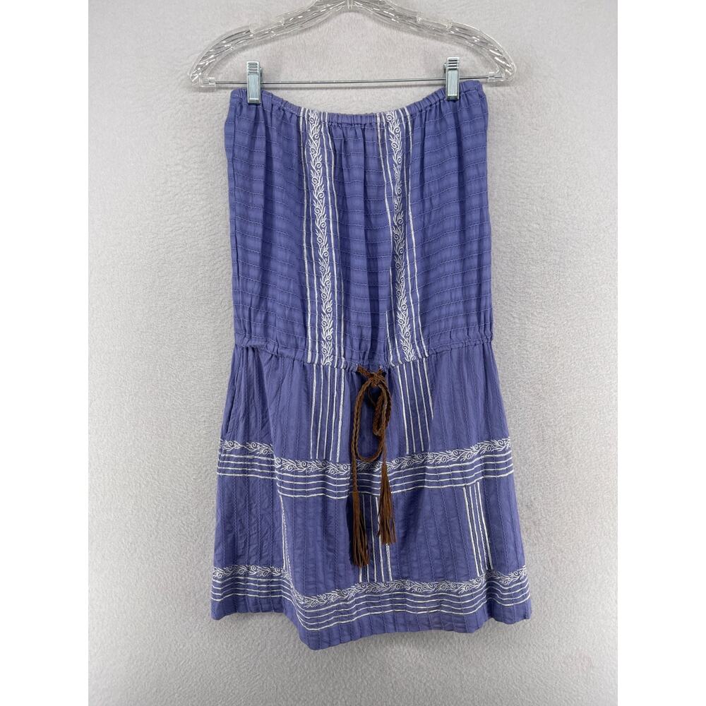 LETARTE Dress S Swim Cover Up Embroidered Strapless Drawstring Waist Purple